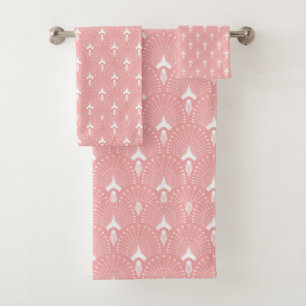 Conjunto De Toalhas Padrão de deco de arte branco e rosa