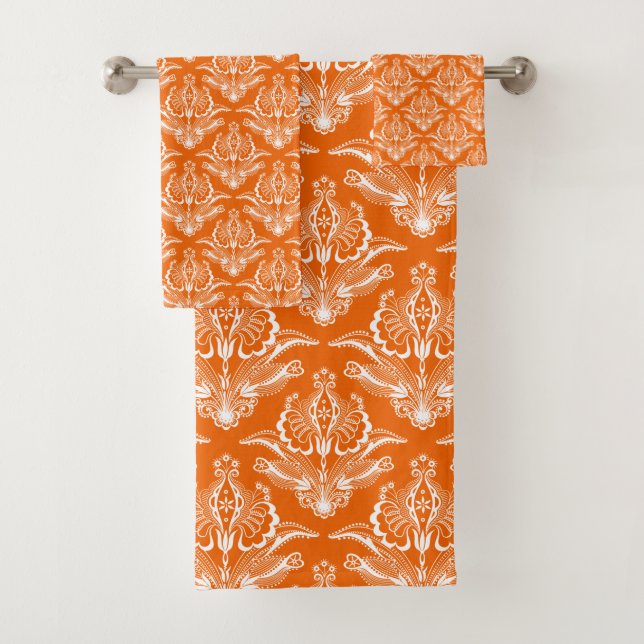 Conjunto De Toalhas Padrão de Deco de Arte Floral Laranja e Branca (Insitu)