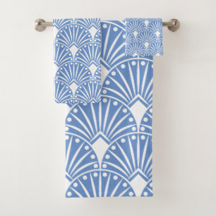 Conjunto De Toalhas Padrão de Deco de Arte Pó Azul e Branco