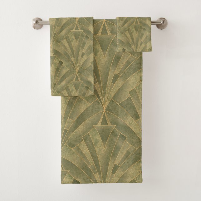 Conjunto De Toalhas Padrão de Deco de Arte Verde e Dourada (Insitu)