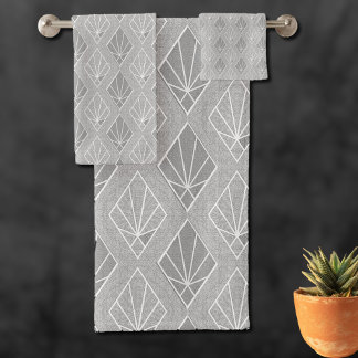 Conjunto De Toalhas Padrão de Deco de Ouros Brancos e cinzas