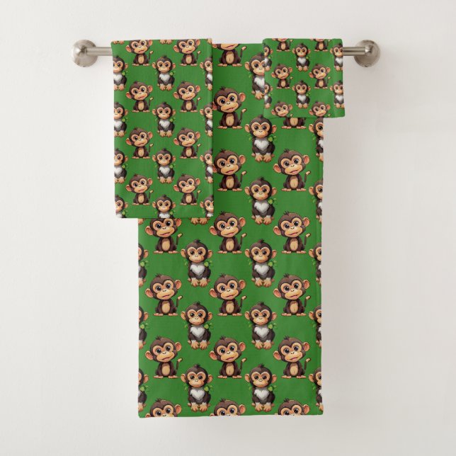 Conjunto De Toalhas Padrão de desenho de macaco verde (Insitu)
