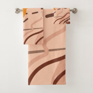 Conjunto De Toalhas Padrão de design de arte abstrata laranja bege mar