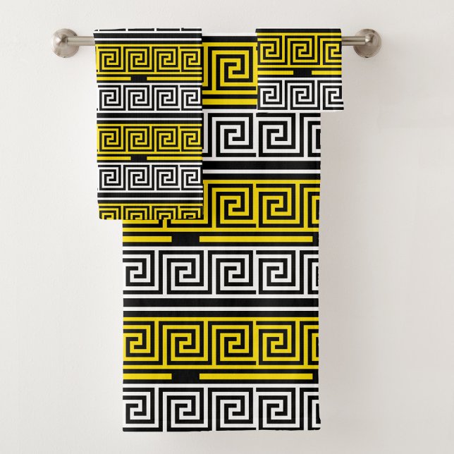 Conjunto De Toalhas Padrão de Design de Fret Key Grego Branco Amarelo  (Criador carregado)