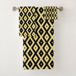 Conjunto De Toalhas Padrão de diamante amarelo-limão e preto