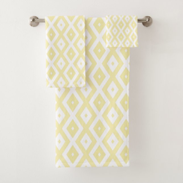 Conjunto De Toalhas Padrão de diamante amarelo pálido e branco (Insitu)