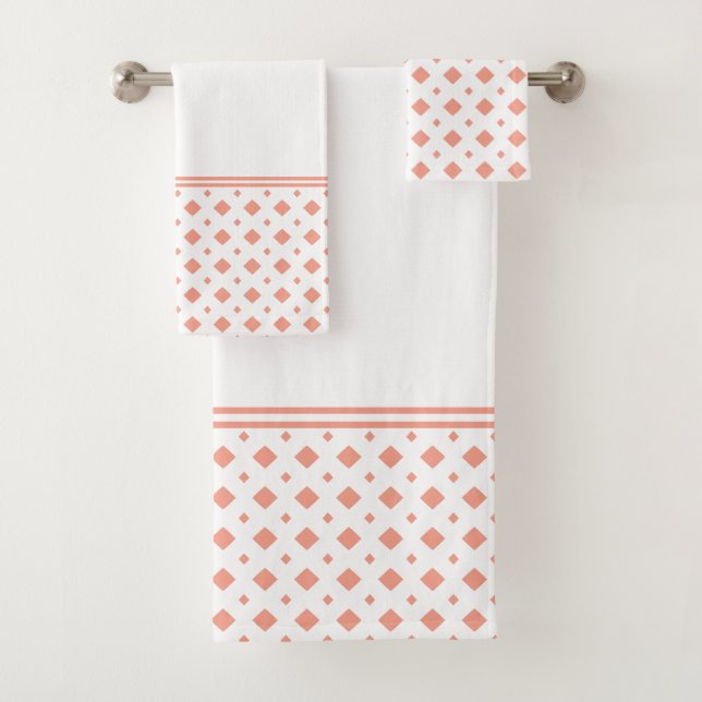 Conjunto De Toalhas Padrão de Diamante Apricot e Branco (Insitu)