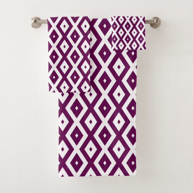 Conjunto De Toalhas Padrão de diamante branco e roxo de ameixa (Insitu)