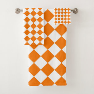 Conjunto De Toalhas Padrão de Diamante do Verificador Branco Laranja