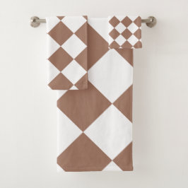 Conjunto De Toalhas Padrão de Diamante em Branco e Mocha Mousse