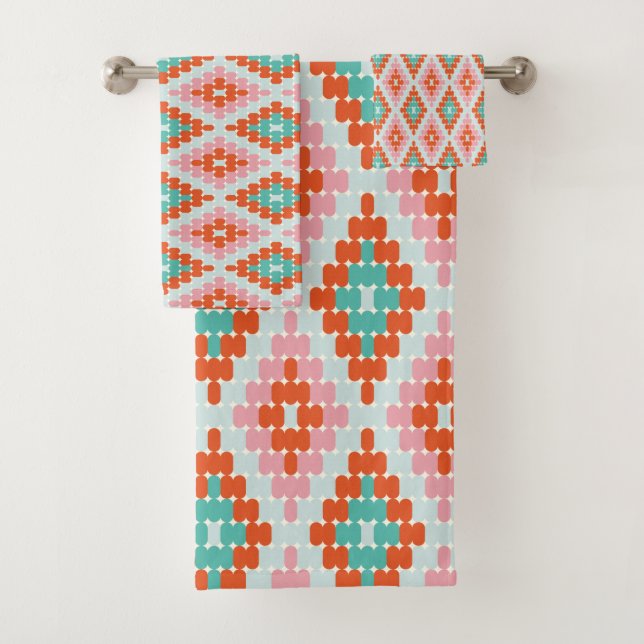 Conjunto De Toalhas Padrão de Diamante Geométrico de Inverno Cinto Ros (Insitu)