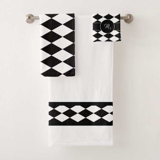 Conjunto De Toalhas Padrão de diamante ousado branco e preto (Insitu)