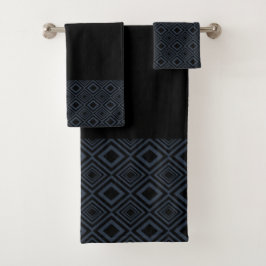 Conjunto De Toalhas Padrão de Diamante Preto e Cinza