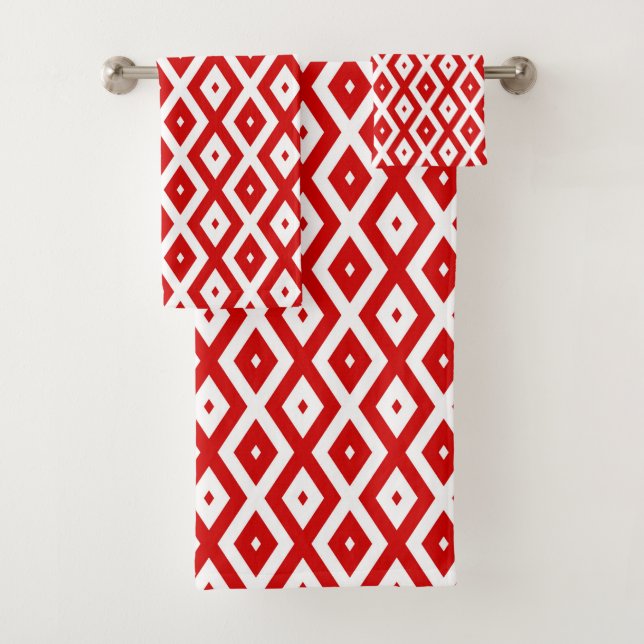 Conjunto De Toalhas Padrão de diamante vermelho e branco (Insitu)