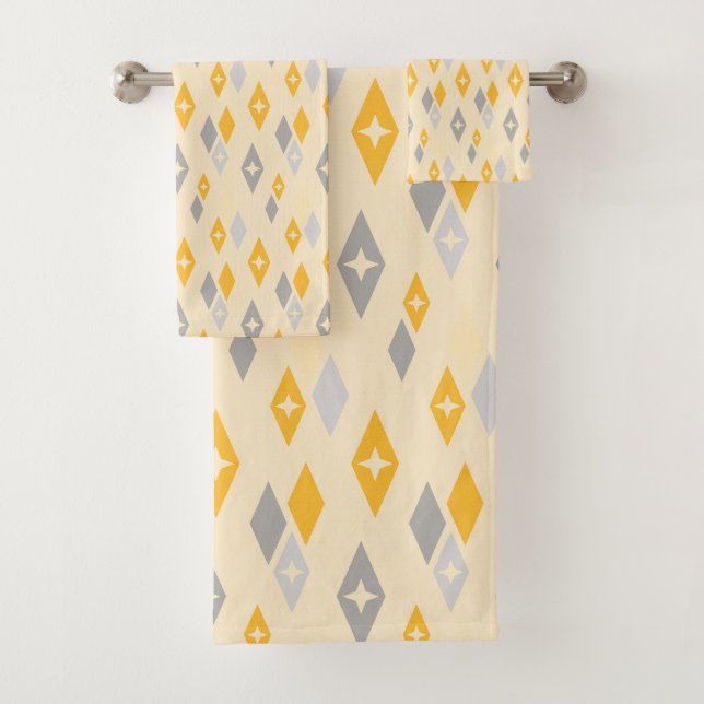 Conjunto De Toalhas Padrão de Diamantes Atômicos MCM Amarelo, Cinza (Insitu)