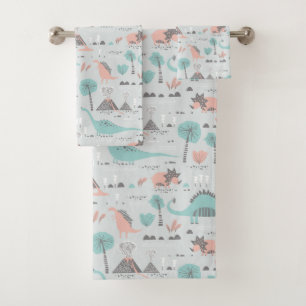 Conjunto De Toalhas Padrão de Dinossauro Pastel