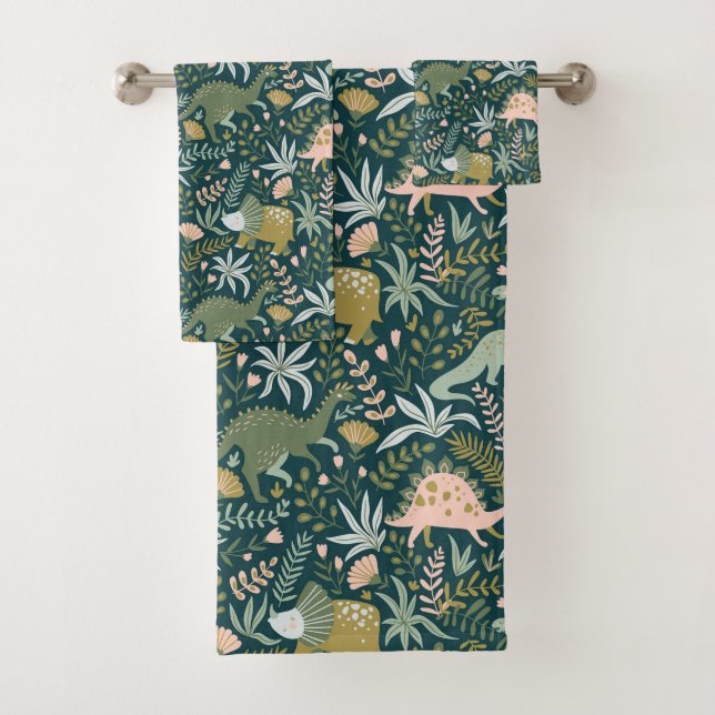 Conjunto De Toalhas Padrão de Dinossauro Verde (Insitu)