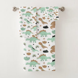 Conjunto De Toalhas Padrão de Dinossauro Verde da Casa Verde