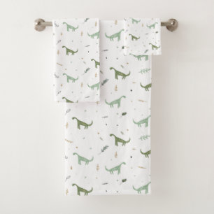 Conjunto De Toalhas Padrão de Dinossauro Verde e Bonito