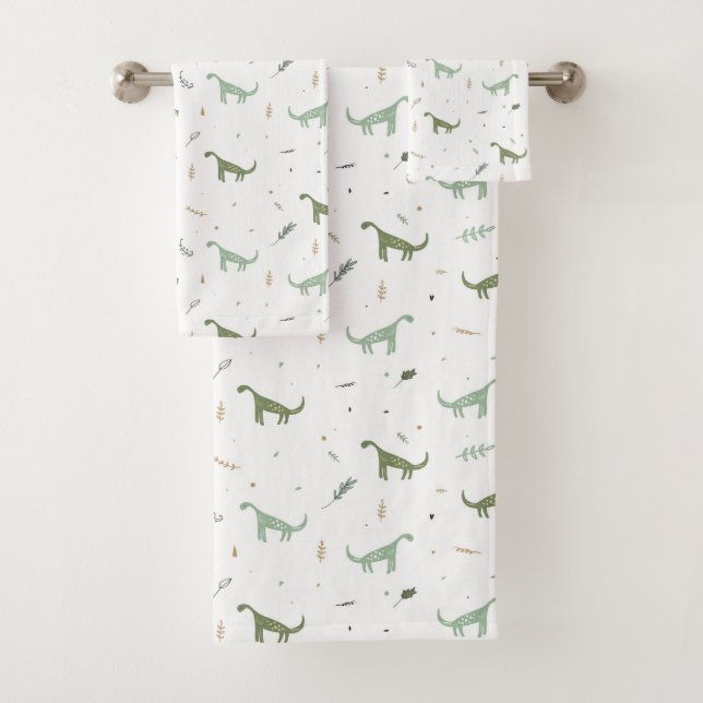 Conjunto De Toalhas Padrão de Dinossauro Verde e Bonito (Insitu)