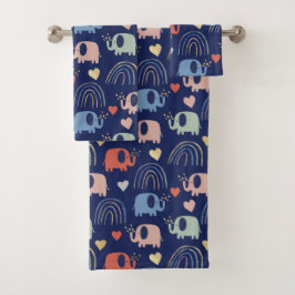 Conjunto De Toalhas Padrão de Elefante Azul de Marinho de Boho