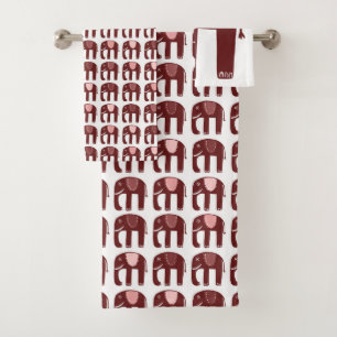 Conjunto De Toalhas Padrão de Elefante Vermelho Rosa