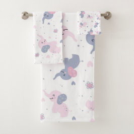 Conjunto De Toalhas Padrão de elefantes de desenho animado