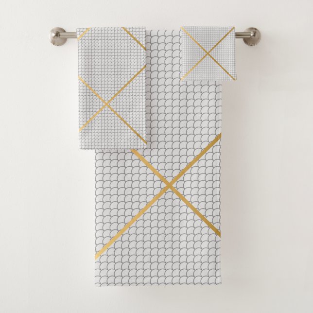 CONJUNTO DE TOALHAS PADRÃO DE ESCALA DE MERCADORIAS DOURADA BRANCA DE  (Insitu)