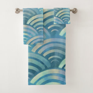 Conjunto De Toalhas Padrão de Escala de Peixe Azul ouro