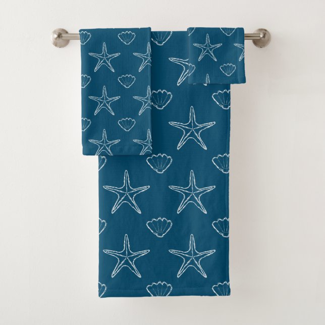 Conjunto De Toalhas Padrão De Espetáculo De Starfish Seashell No Ocean (Insitu)
