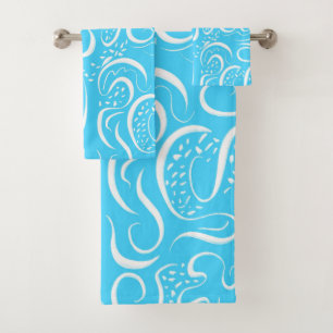 Conjunto De Toalhas Padrão de espirais Abstrato azul brilhante