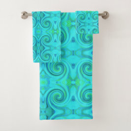 Conjunto De Toalhas Padrão de espiral de Arte Líquida de Abstrato Azul