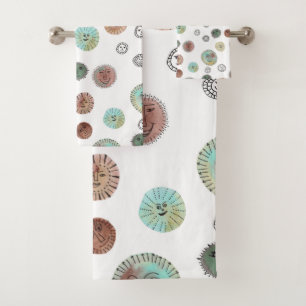 Conjunto De Toalhas Padrão de esquisitice de Aquarela Suns Sorrindo