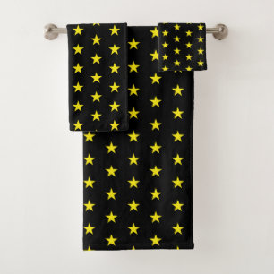 Conjunto De Toalhas Padrão de Estrela Amarela em Preto