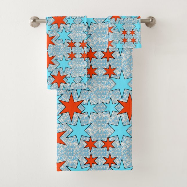 Conjunto De Toalhas Padrão de Estrela Azul e Vermelha (Insitu)