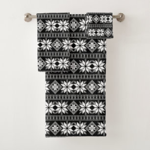 Conjunto De Toalhas Padrão de Estrela Branca Elegante em Preto