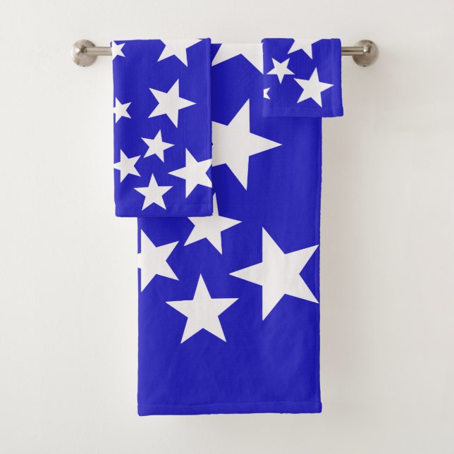 Conjunto De Toalhas Padrão de estrela branca sobre fundo azul (Insitu)