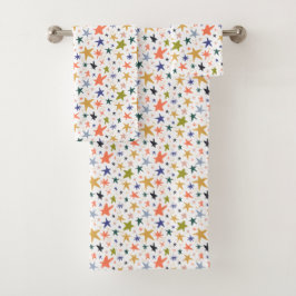 Conjunto De Toalhas Padrão de Estrela Colorido Vibrante Com