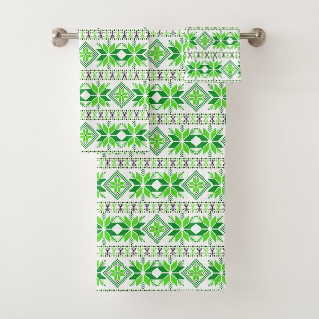 Conjunto De Toalhas Padrão de Estrela Verde Elegante em Branco (Insitu)