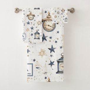 Conjunto De Toalhas Padrão de estrelas Douradas e azuis personalizadas