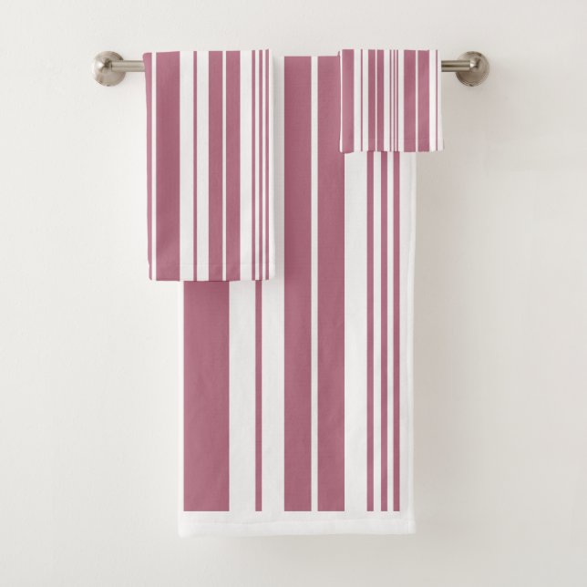 Conjunto De Toalhas Padrão de Faixa Vertical Branco Rosa (Insitu)