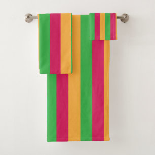 Conjunto De Toalhas Padrão de Faixa Vertical Laranja Verde Cor-de-Rosa