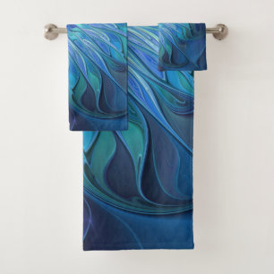 Conjunto De Toalhas Padrão de fantasia de flores azuis, arte frontal A