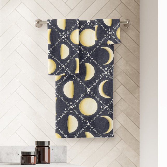 Conjunto De Toalhas Padrão de Fases da Lua Celestial (Moon Phases Bath Towel Set)