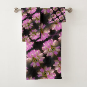 Conjunto De Toalhas Padrão De Fechamento Da Flor Cor-De-Rosa E Branco