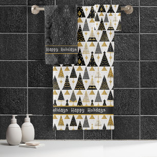 Conjunto De Toalhas Padrão de Feliz de Natal Dourado preto nº 25 ID100