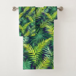 Conjunto De Toalhas Padrão de Fern de Folha Verde Tropical