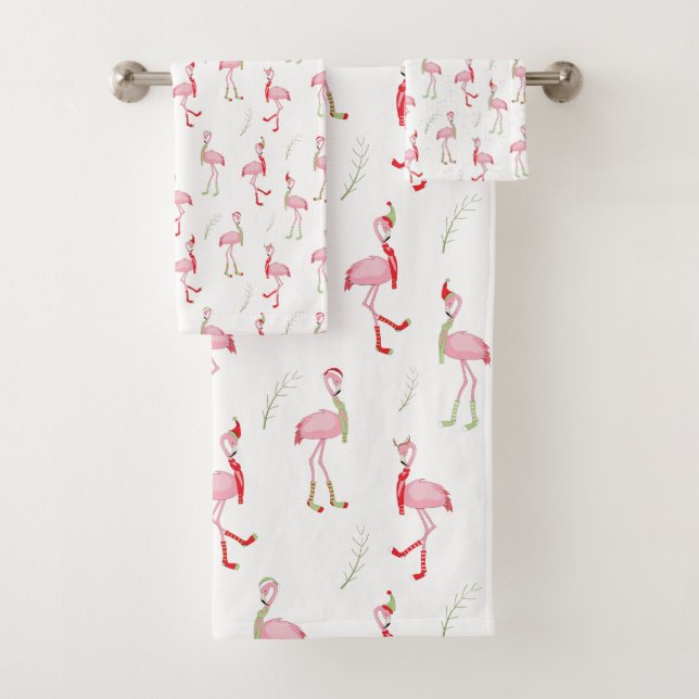 Conjunto De Toalhas Padrão de Flamingo Rosa-Rosa-Friso de Natal (Insitu)
