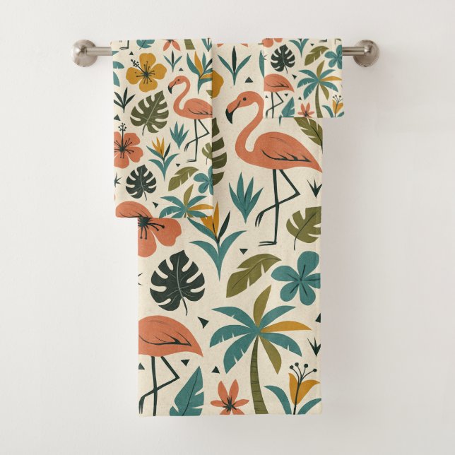 Conjunto De Toalhas Padrão de Flamingo Tropical e Palmeira (Insitu)