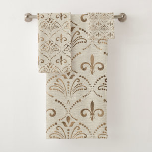 Conjunto De Toalhas Padrão de Fleur-de-lis legante - ouro pastel